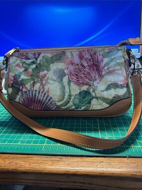 Patricia Nash Floral Seashell Print Shoulder Bag in Brown and Green